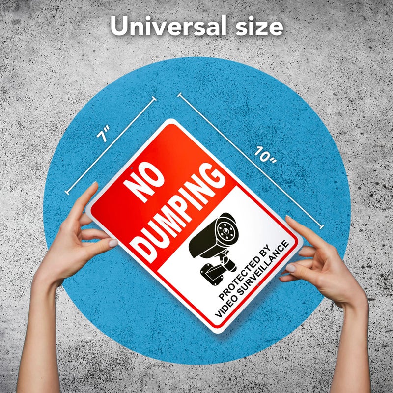 DIMARONGTON 2 PC No Dumping Signs - 10 x 7 Aluminum No Garbage Sign - Video Surveillance Sign - No Dumping Signs Private Property - No Littering Sign Outdoor Red - Image 2